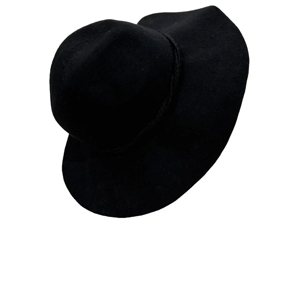 American Eagle Wool Black Braided Band Boho Festival Floppy Hat